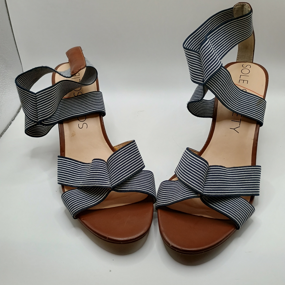 Sole Society Navy and White Striped Heels - Picture 2 of 6